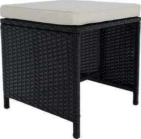 Kerti rattan szett, akácfa, fekete/krémszínű/természetes, MELFORD