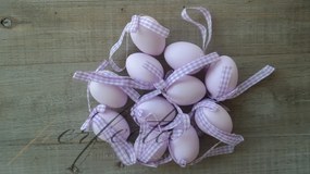 Szalagos lila függő tojás dísz szett, 12db, 3x4cm, műanyag
