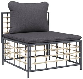 7 részes antracitszürke polyrattan kerti ülőgarnitúra párnákkal