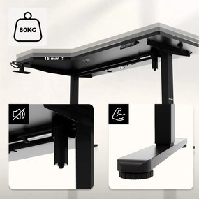 Elektromos állítható magasságú íróasztal, sarokasztal, memória és USB funkcióval, 145 cm x 60 cm, fekete