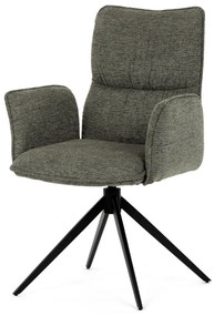 Scaun de dining rotativ, tapițat cu material textil verde, mecanism rotativ 360°, picioare metalice negre