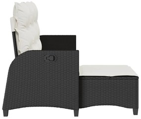 L-alakú fekete polyrattan fekvő kerti kanapé párnákkal
