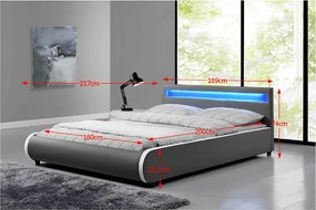 Franciaágy RGB LED világítással, szürke, 180x200, DULCEA