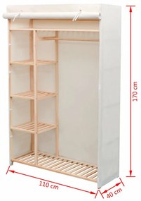 fenyőfa és szövetanyag ruhásszekrény 110 x 40 x 170 cm
