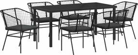 vidaXL Kert étkező szett 7 pcs Fekete polirattan