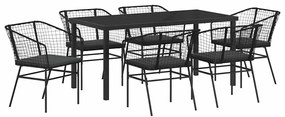vidaXL Kert étkező szett 7 pcs Fekete polirattan