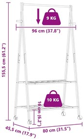 bambusz ruhaállvány polcokkal és kerekekkel 96x45,5x155,5 cm