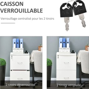 Vinsetto Görgős Íróasztali Tárolórekesz - Lábjegyzet Gyűjtőszekrény 2 Zárható Fiókkal, MDF Forgácslapból, Méret: 43L x 45W x 72H cm | Aosom