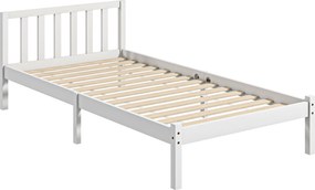 HOMCOM Fa Ágykeret Rácsos Ágy, 208 x 96 cm Fejvéggyel, Egyszemélyes Ágykeret Hálószobába, Fehér | Aosom