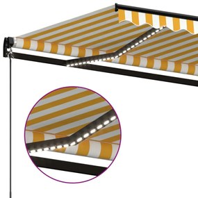 sárga és fehér kézzel kihúzható LED-es napellenző 500x300 cm