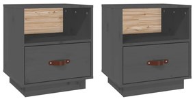 2 db szürke tömör fenyőfa éjjeliszekrény 40 x 34 x 45 cm