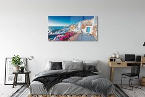 Üvegképek Épületek Görögország tenger virág 125x50 cm