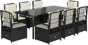 vidaXL 9 részes fekete polyrattan kerti étkezőgarnitúra párnákkal