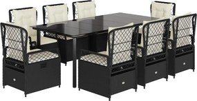 vidaXL 9 részes fekete polyrattan kerti étkezőgarnitúra párnákkal