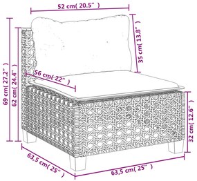 szürke polyrattan karfa nélküli kerti kanapé párnával