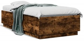 füstös tölgy színű szerelt fa ágykeret LED-del 90 x 190 cm