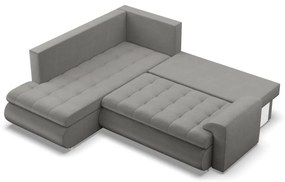 Tokio sarokkanapé, L alakú háttámlával, 2 ágyneműtartóval, bársony, baloldali, világosszürke