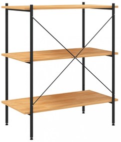 fekete és tölgyfa 3 szintes polcrendszer 80x40x92 cm