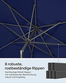 Napernyő teraszra, dönthető, kék, 290 cm átmérő