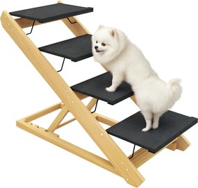 PawHut 2 az 1-ben kutyáknak készült lépcső, 4 lépés, 62,5 cm állítható magasságú, összecsukható kutyarámpa csúszásmentes felülettel ágyhoz, kanapéhoz,