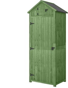 Outsunny Wooden Garden Storage Shed with 3 Removable Shelves, Lockable Door, Asphalt Gable Roof & Window – 77 x 54.2 x 179 cm (Green) | Aosom