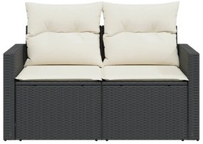 2 személyes fekete polyrattan kerti kanapé párnával