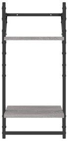 2 db 2 szintes szürke sonoma tölgy falipolc rúddal 30x25x65 cm