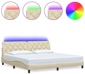 krémszínű szövet ágykeret LED-ekkel matrac nélkül 200 x 200 cm