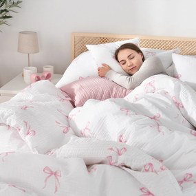 Goldea krepp ágyneműhuzat - rózsaszín masnik 140 x 200 és 70 x 90 cm