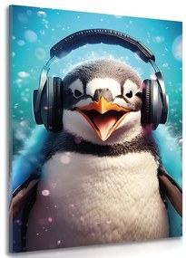 Kép pingvin fülhallgatóval