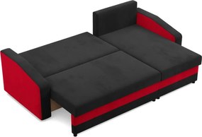 Hewlet sarokkanapé, 2 ágyneműtartóval, szövet anyag, univerzális oldal, bonell töltet, fekete - piros
