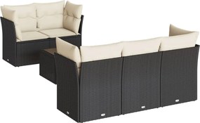 vidaXL 6 részes fekete polyrattan kerti ülőgarnitúra párnákkal