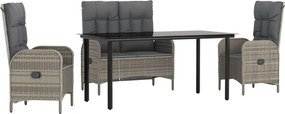 vidaXL 4 részes szürke polyrattan kerti étkezőszett párnával