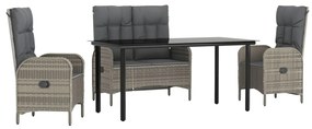 vidaXL 4 részes szürke polyrattan kerti étkezőszett párnával