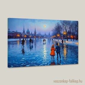 Korcsolyázás a befagyott folyón falikép – téli romantika otthonra 60x40 cm