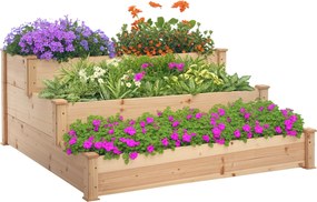 Outsunny Háromszintes Kerti Virágágyás Fűszerágyás Lépcsőzetes Balcón Kerti Díszítéshez Természetes Fenyőfa 120 x 120 x 56 cm | Aosom