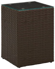 barna polyrattan kisasztal üveg asztallappal 35 x 35 x 52 cm