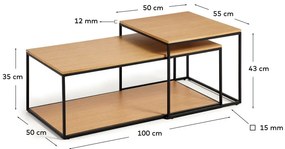 Natúr színű kerek dohányzóasztal szett tölgyfa dekoros asztallappal, 2 db-os 50x100 cm Yoana – Kave Home