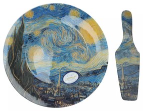 Üveg süteményes tortatál lapáttal Van Gogh Csillagos éj