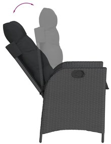 7 részes fekete polyrattan kerti étkezőgarnitúra párnával