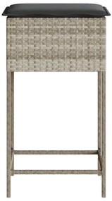 2 db világosszürke polyrattan kerti bárszék párnával