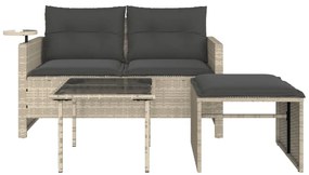 3 részes világosszürke polyrattan kerti ülőgarnitúra párnával
