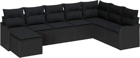 vidaXL Kerti Kanapé Szett párnával 8 pcs Fekete Poli rattan