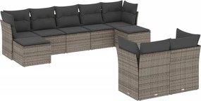 vidaXL 9 részes szürke polyrattan kerti ülőgarnitúra párnákkal