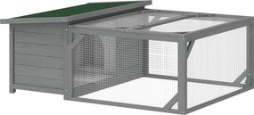 PawHut fenyő nyúlketrec kifutóval, 125,5 x 100 x 49 cm – felnyitható bitumenes tető, ajtók, kültéri nyulaknak és tengerimalacoknak, szürke | Aosom