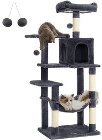 Macska kaparófa, többszintes macskatorony, szürke 55x45x143cm