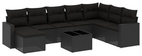 9 részes fekete polyrattan kerti ülőgarnitúra párnákkal