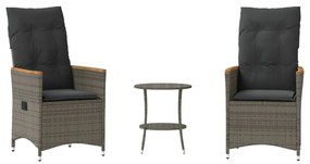 3 részes szürke polyrattan bisztrógarnitúra párnákkal