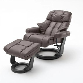 CALGARY Comfort XXL Barna bőr relax fotel lábtartóval fekete lábbal