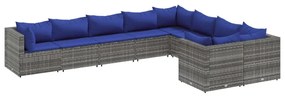 9 részes szürke polyrattan kerti ülőgarnitúra párnákkal